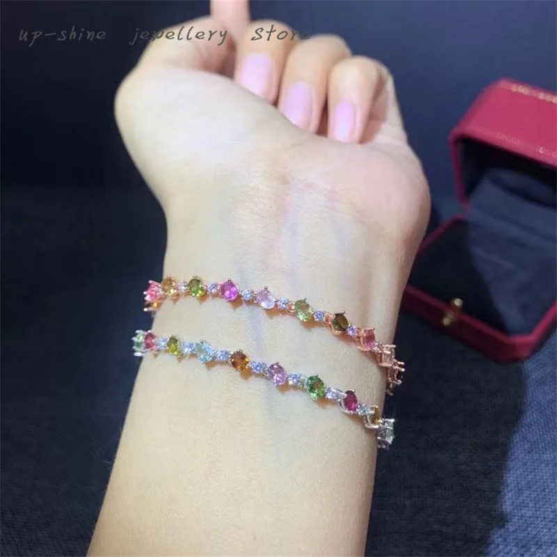 

New women's 925 silver inlaid natural tourmaline bracelet, exquisite workmanship, stylish, simple and cute design