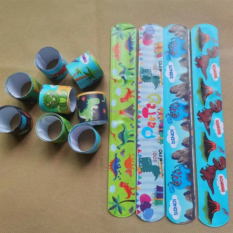 50pcs Cartoon Dinosaurs Animals Slap Bracelets Dinosaurs Theme Slap Bands Dinosaur Wristband Bracelet Kids Birthday Party Gifts