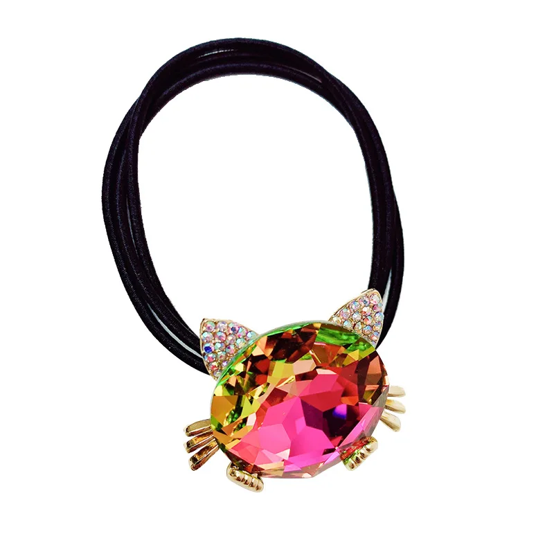 Cute Cat Hair Rope Crystal Rhinestone Black Hair Tie Simple Ponytail Head Rope