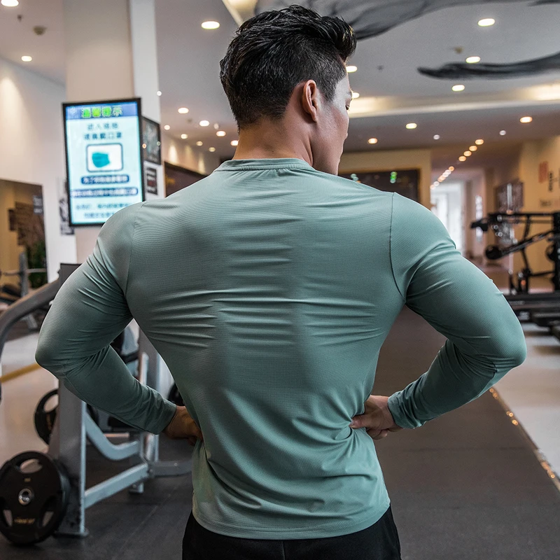 Spandex elastic breathable Running Shirt Long Sleeve Gym Shirt Men Sportswear Dry Fit Shirts For Bodybuilding Men Fitness Sport