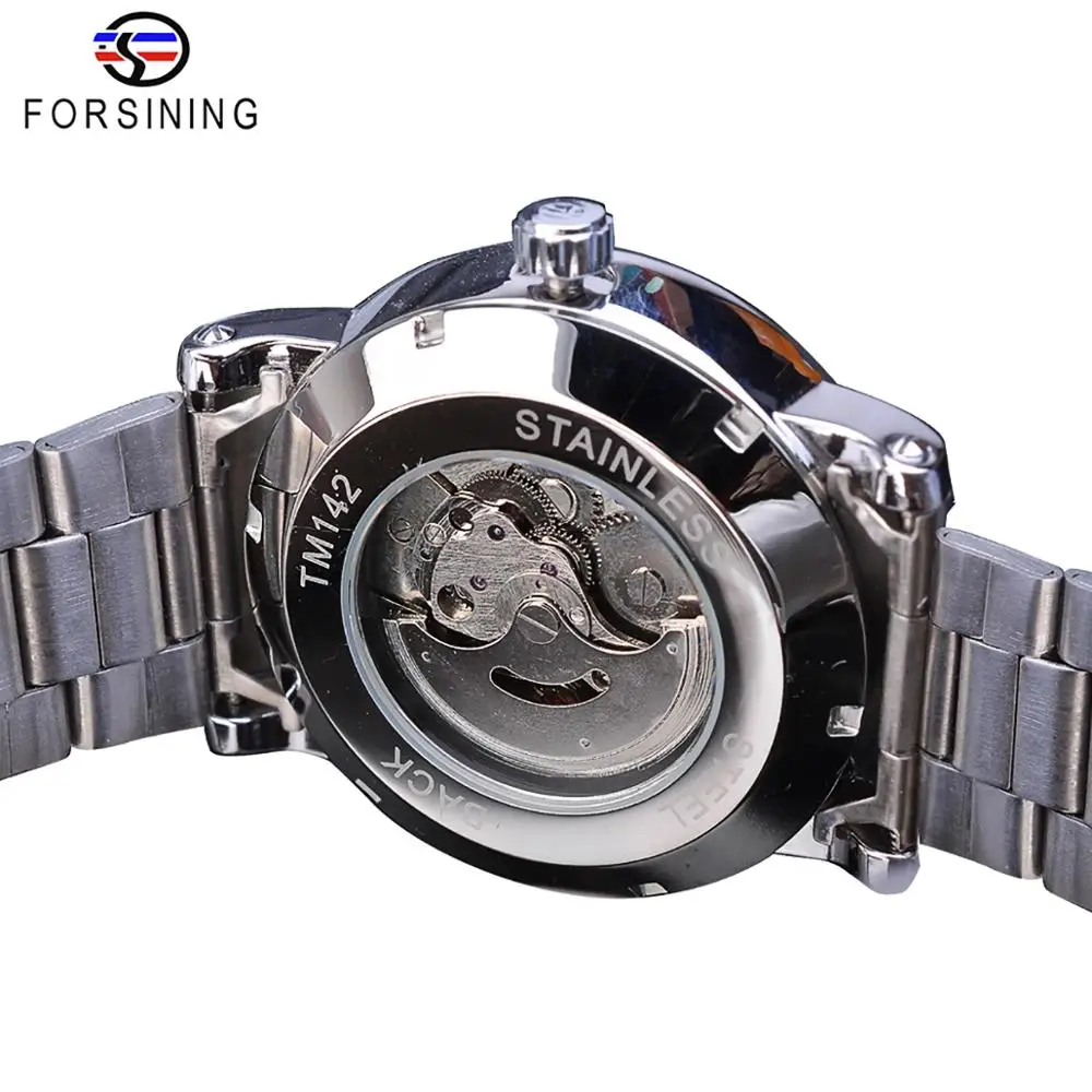 Forsining Mechanical Automatic Mens Watches Classic Man Watches Top Brand Luxury Silver Stainless Steel Business Fashion Clock