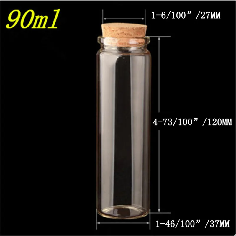 90ml Glass Bottles With Cork  37*120*27mm 12pcs/lot For Wedding Holiday Decoration Christmas Gifts