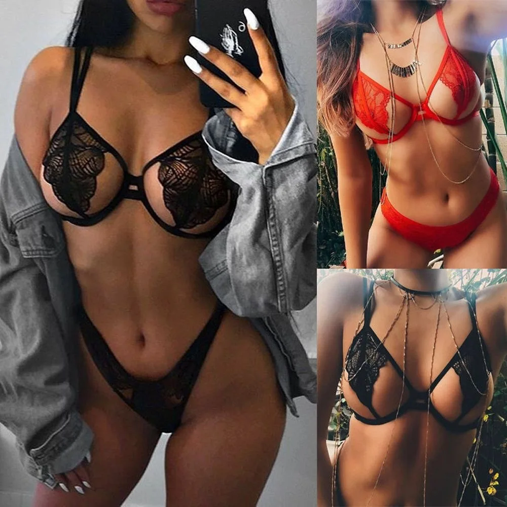 Foreign Trade European and American Sexy Underwear Women Three-Point Sexy Bikini Bra T Pants Temptation Sexy Suit