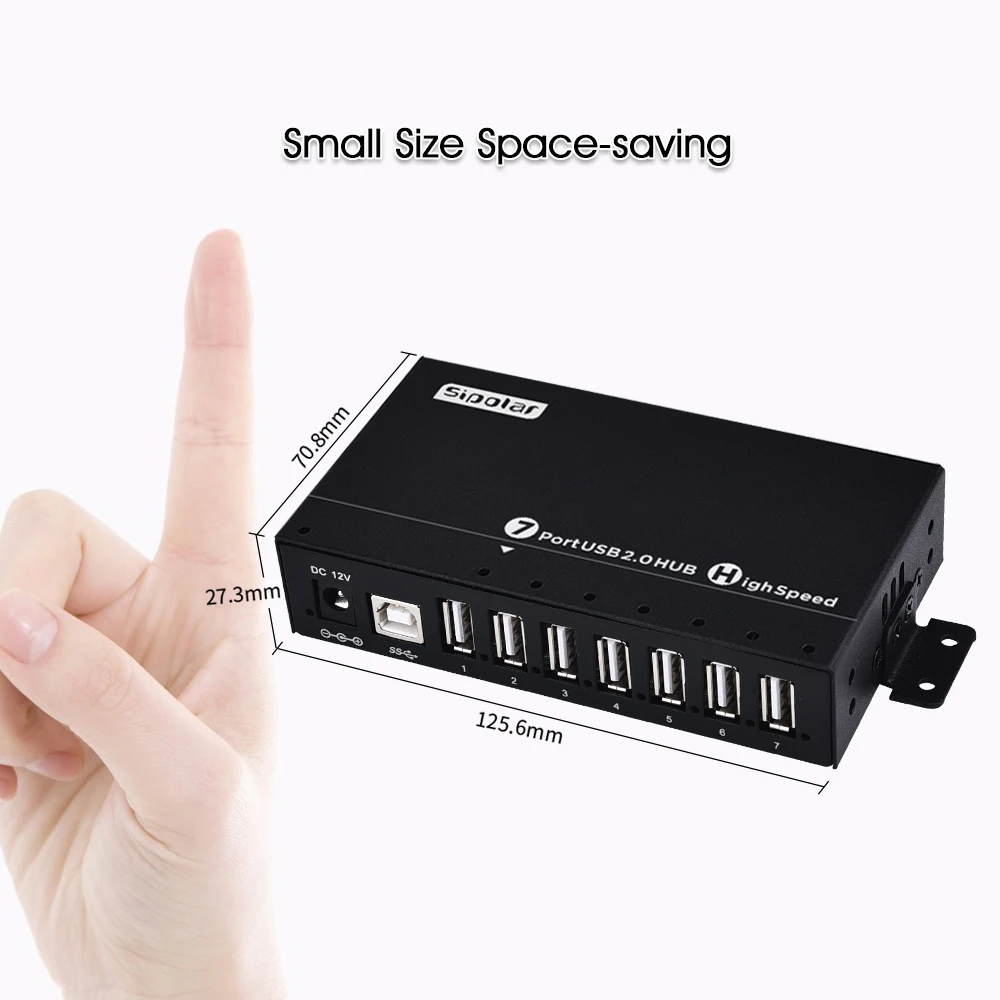 Sipolar A-172 New USB 2.0 HUB design With 36W 12V3A Power Adapter Aluminum 7 Port USB charger port hub Black