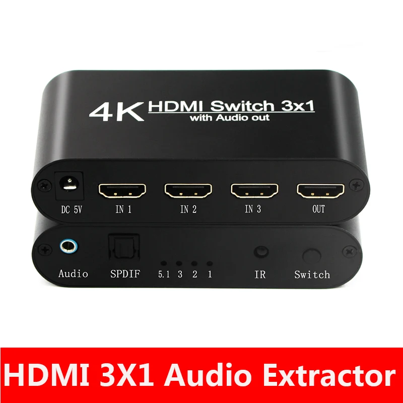 

HDMI 3x1 Audio Extractor Converter 5.1CH/ 2CH Audio Splitter 4k Stereo Analog HDMI to 3 HDMI Optical SPDIF Adapter Switcher