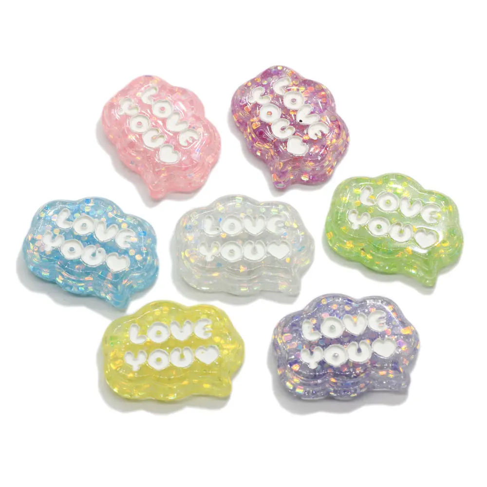 Glitter Cloud Resin Planar Kawaii LOVE YOU Flatbacks Cabochon Fit Phone Embellishments DIY Beads for Jewelry Accessori