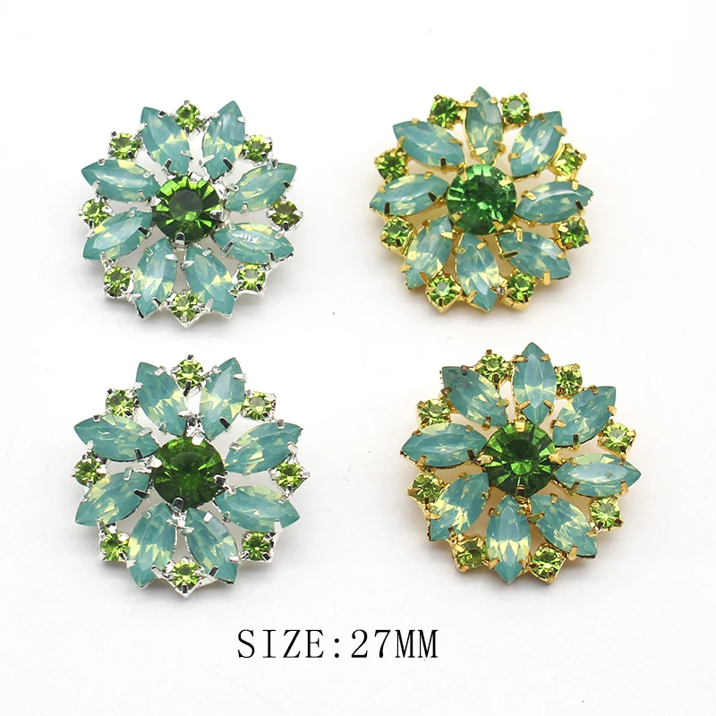 5Pcs/Lot 27MM Metal Rhinestone Button Decoration DIY Two-Color Hand-Sewn Garment With Handle Bottom Jewelry Accessories