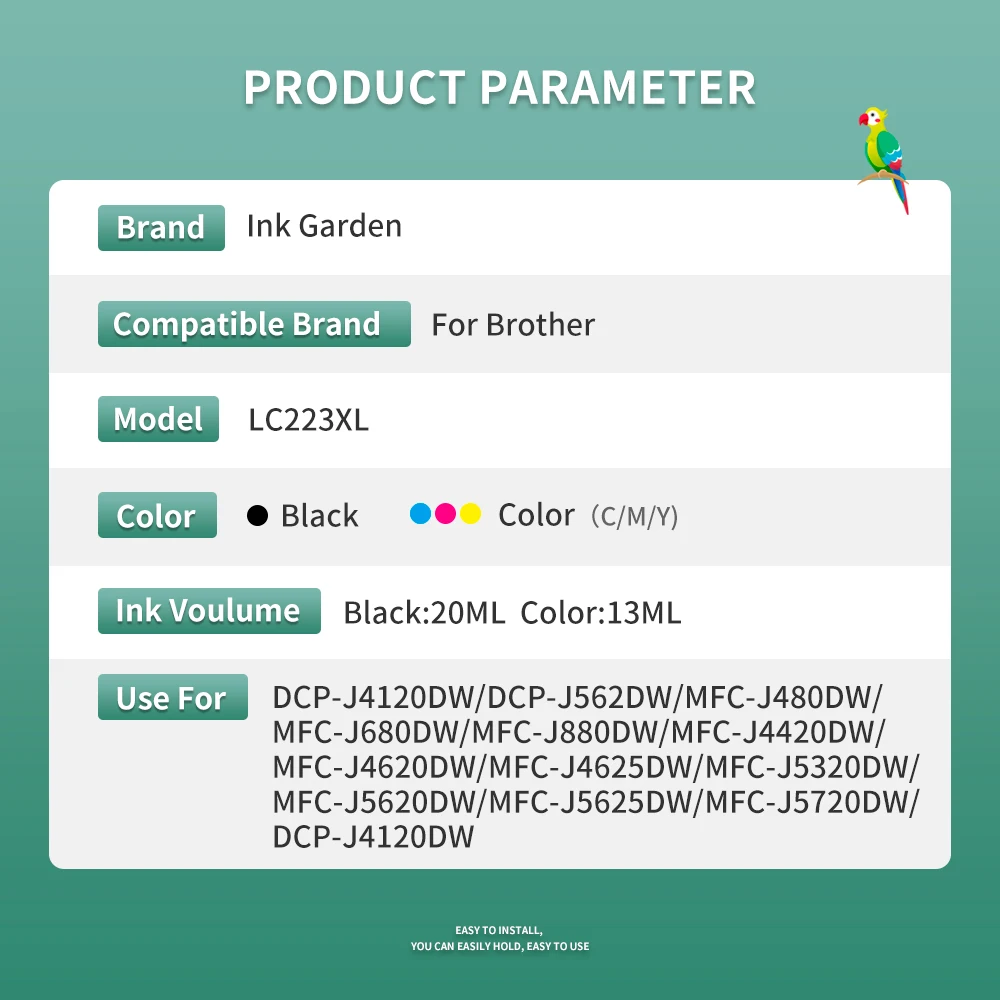 Cartucho de tinta LC 223 LC223 223, Compatible con impresora Brother DCP-J4120DW, MFC-J4420DW, MFC-J4620DW, MFC-J4625DW