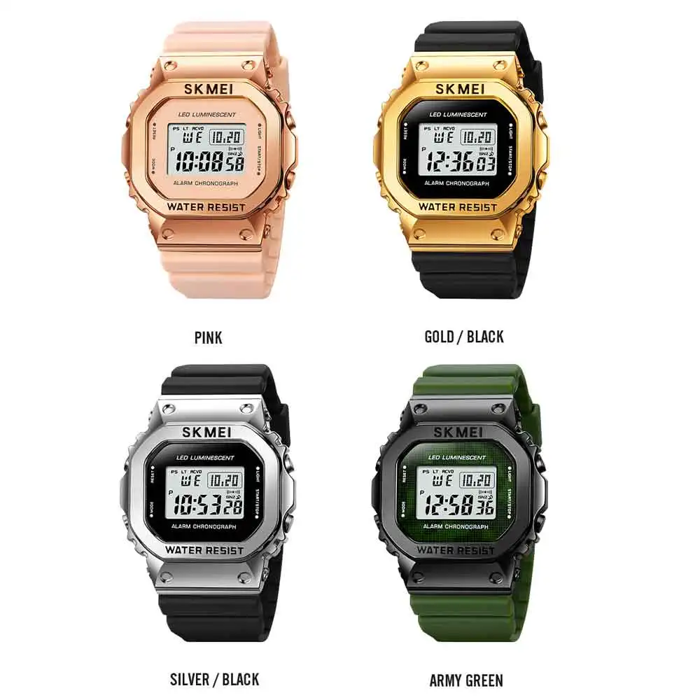 SKMEI Green Fashion Classic Square Mens Watches Digital Military Sport Stopwatch Waterproof Wristwatch Relogios Man Clock