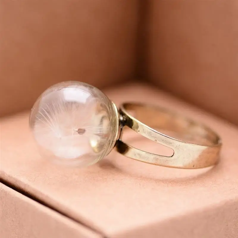 Anillo colgante de diente de león para mujer y niña, accesorio de decoración de bola de cristal, anillo de nudillo para dedo, joyería, accesorios