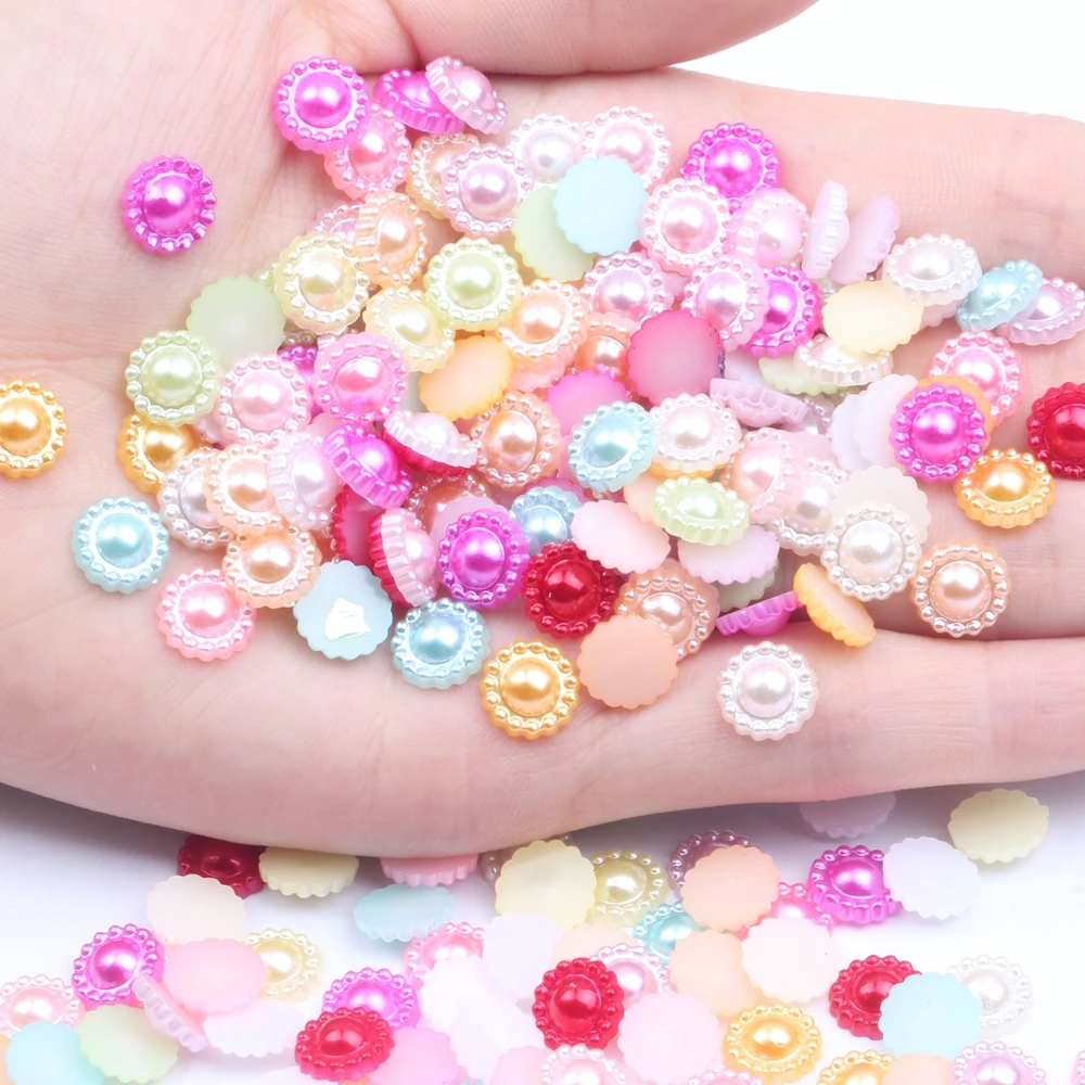 

Half Round Flower 9-19mm Mixed Colors Ivory White 500-2000pcs ABS Resin Imitation Pearls Flatback Beads for Scrapbook Decoration