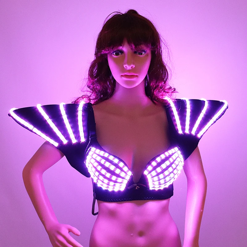 New LED Bra Colorful Shoulder Dance Light-up Costumes Suit Luminous Vest Ballroom Dancing DJ Disco Party Performances