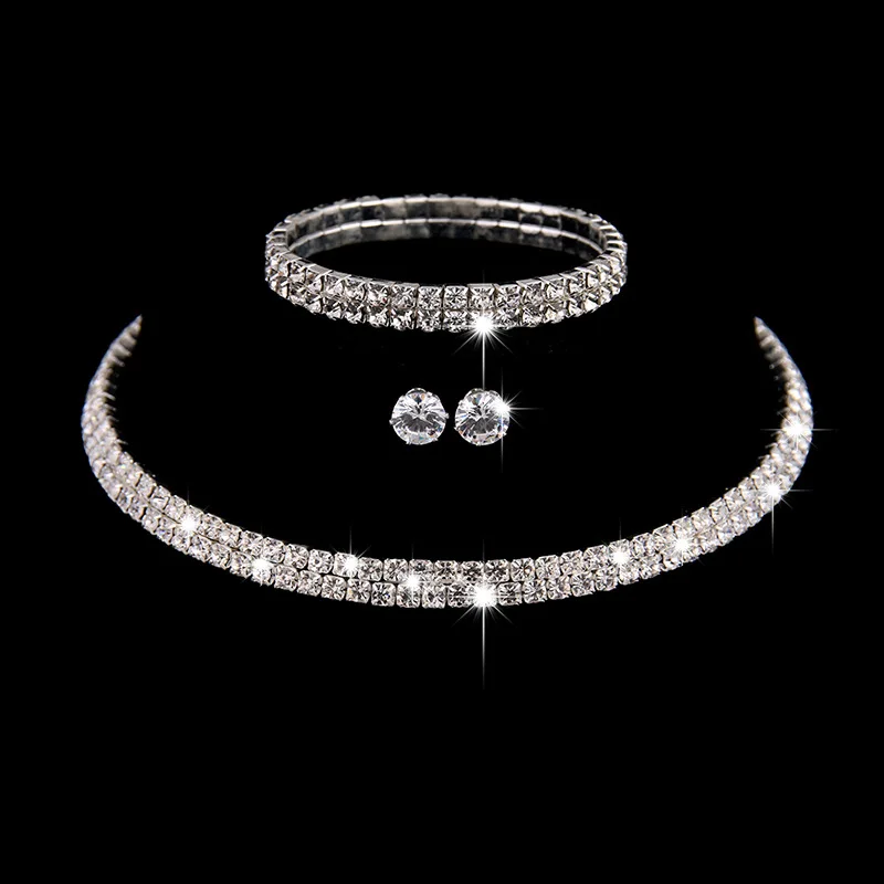 Bijoux de Mariée en Cristal Plaqué Argent, Ensemble de Boucles d\'Oreilles en Strass pour Robe, Banquet, Collier, Cadeau pour Dame