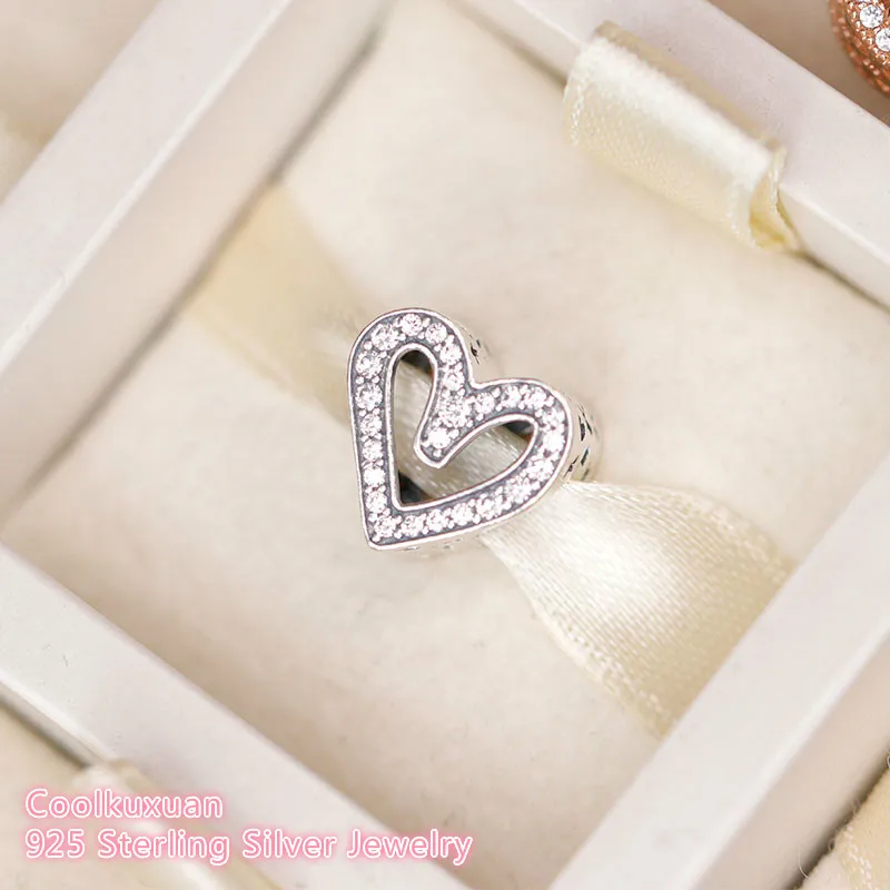 

Mother's Day 100% 925 Sterling Silver Sparkling Freehand Heart Charm beads Fits Original Pandora bracelets Jewelry Making