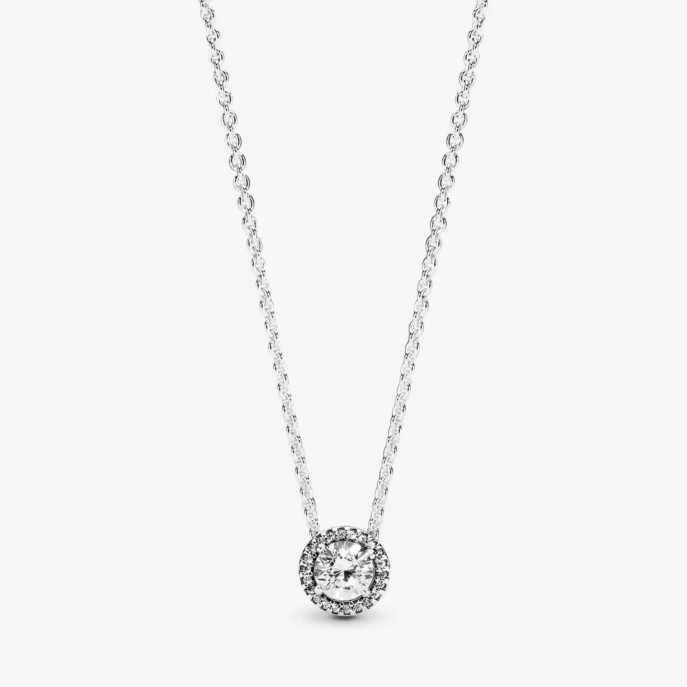 

100% 925 Sterling Silver Classic Elegance Necklace for Women Statement Jewelry Round Sparkling Halo Necklaces & Pendants