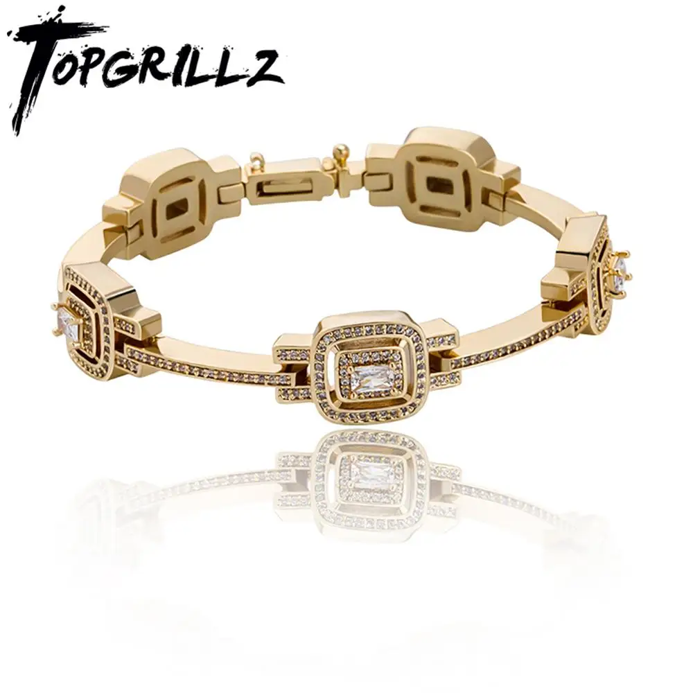 

TOPGRILLZ New Luxury Fashion Baguette Bracelet Ice Micro Pave Cubic Zirconia High Quality Hip Hop Punk Style Jewelry For Women