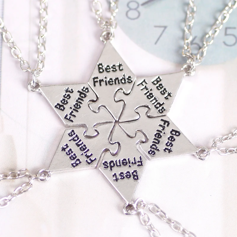 Fashion Six-piece Best Friend Pendant Sister Necklace Men And Women Hot Sale Popular Geometry Friendship Necklace Graduate Gift