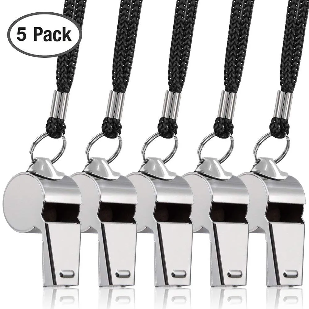

5Pcs Metal Whistle Referee Sport Rugby Party Outdoor Sports Whistle Training School Soccer Football Black Lanyard Judge Whistle
