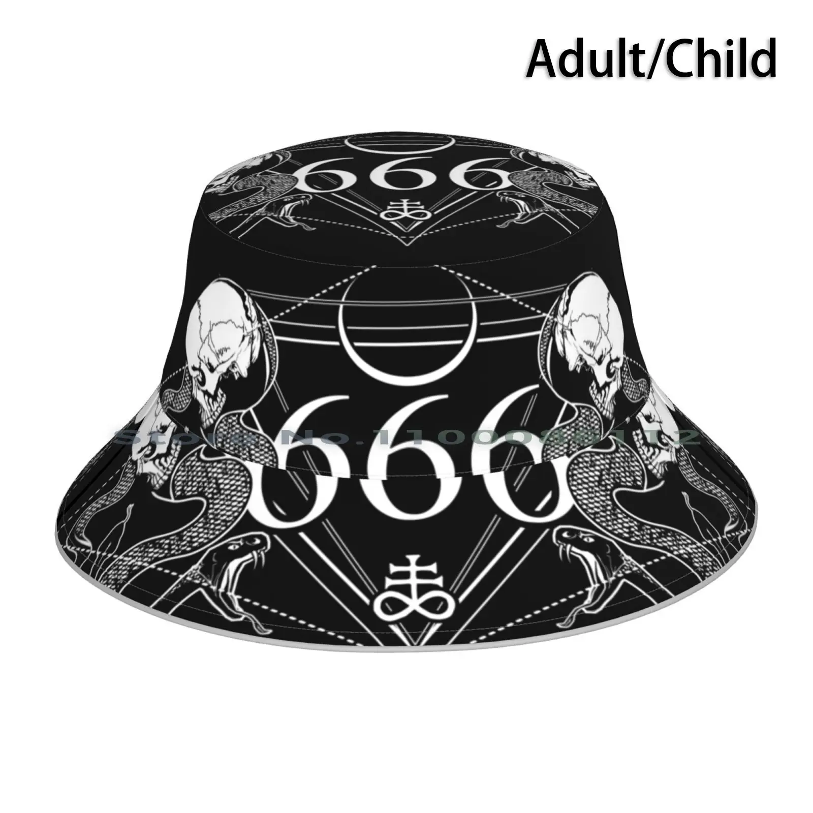 666 With Some Skulls , Serpents And Leviathan Cross Bucket Hat Sun Cap 666 Satanism Lucifer Leviathan Cross Lavey Skulls Death