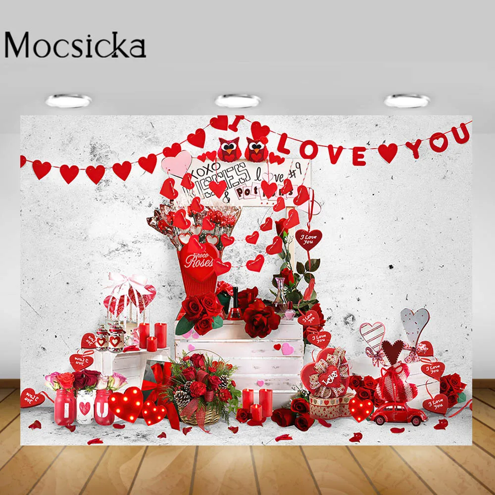 Mocsicka Love Heart День святого Валентина фон дерево красная роза свадебная пара фон для фотосъемки студия «Я ЛЮБЛЮ ТЕБЕ» Декор баннер