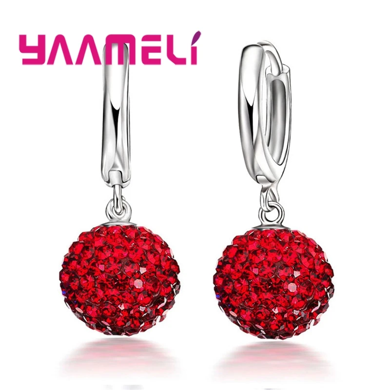 Pendientes de plata esterlina 925 para mujer y niña, aretes de cristal austriaco con bola de discoteca, aro con palanca trasera, joyería Huggie, gran oferta