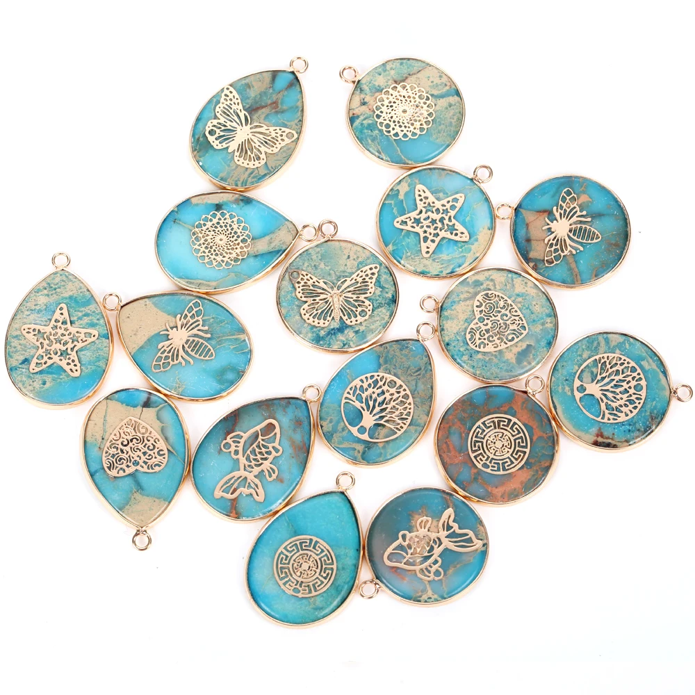 Natural Stone Pendant Sea Sediment Charms Round Drop Water Star Heart Pendant For Jewelry Making Diy Necklace Accessories