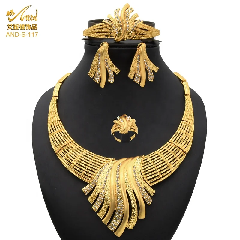 African Necklace For Womens Jewelry Sets Fashion Wholesale Wedding Luxury Bridal Earrings 24K Dubai Gold Color Party Nigerian