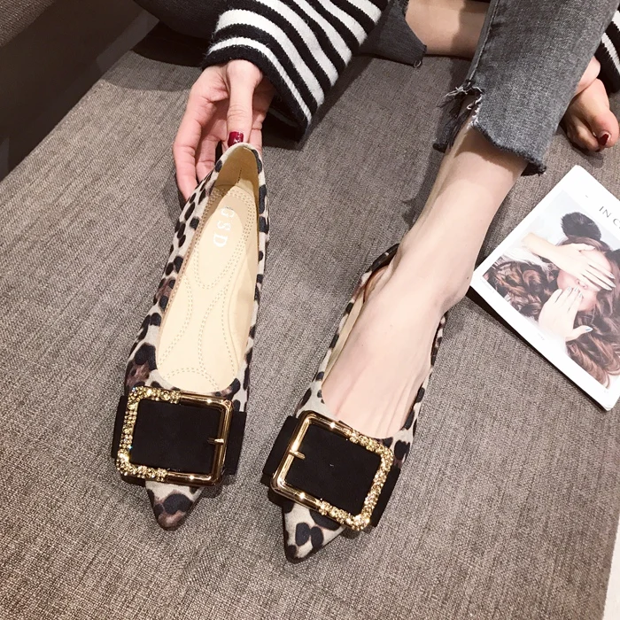 Lady Shoes Flat Heel Leopard Fashion Classic All Match Extra Big Size 44 45 46 Small Size 31 32 33 34 Pointed Toe Women Flats