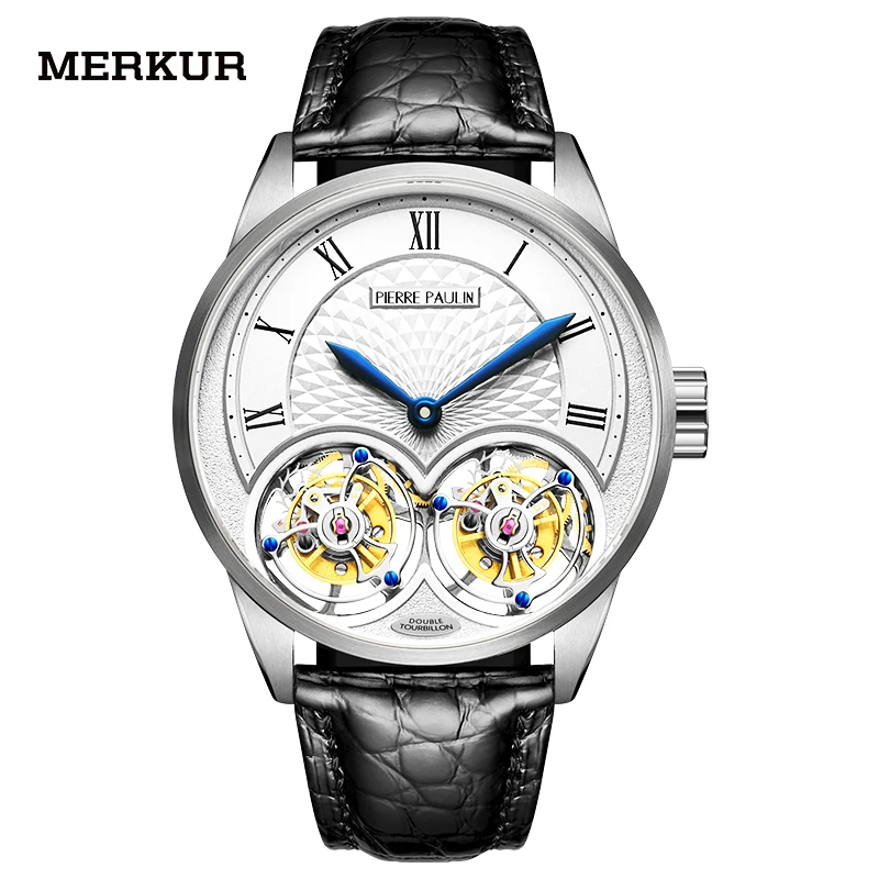 MERKUR genuine Double Tourbillon Manual Mechanical Watch Men\'s Luxury Formal Business Men\'s A Certified Millionaire Watch