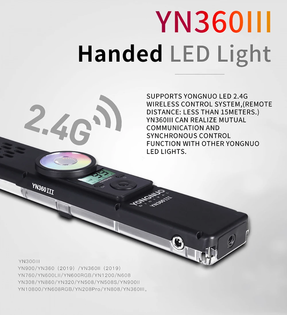 용인 YN360 III YN360III 프로 핸드 헬드 LED 비디오 라이트 터치 Bi-colo 3200k-5500k RGB 컬러 조정