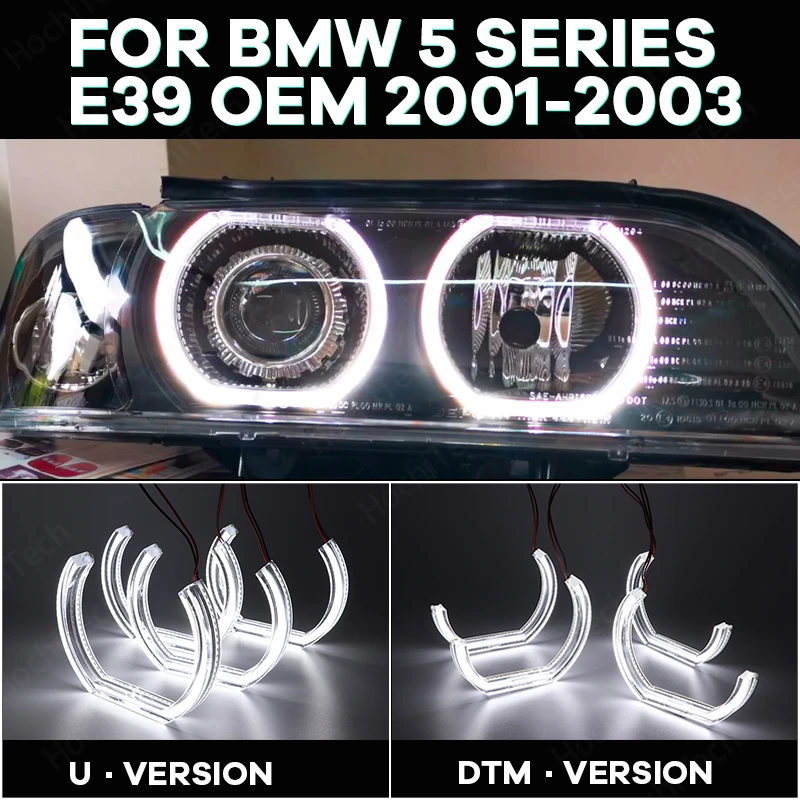 White Day light Cut Style DRL DTM U Shape Light Crystal Angel eyes DTM Style for BMW 5 series E39 OEM 2001-2003