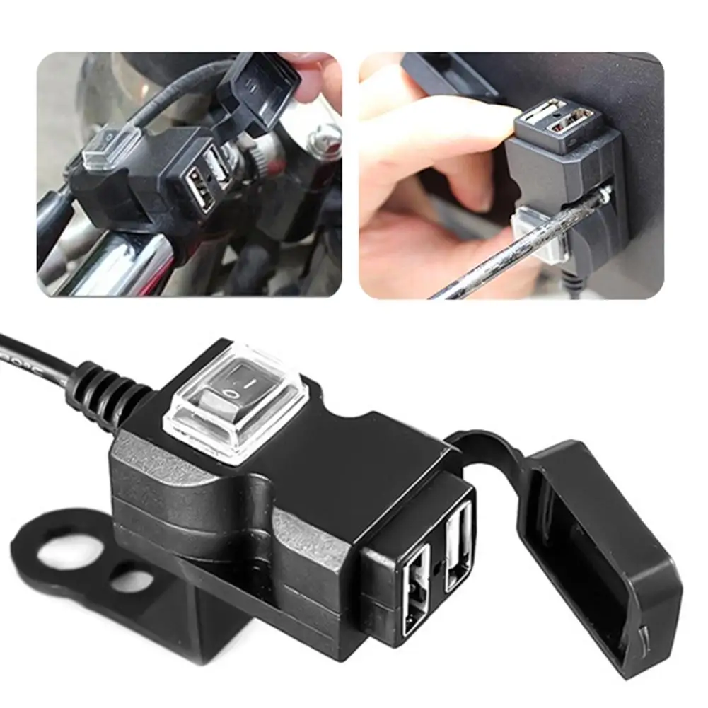 12-24V/9-90VThe NewDual USB Port  Waterproof Motorbike Motorcycle Handlebar Charger Adapter Power Supply Socket for Phone Mobile