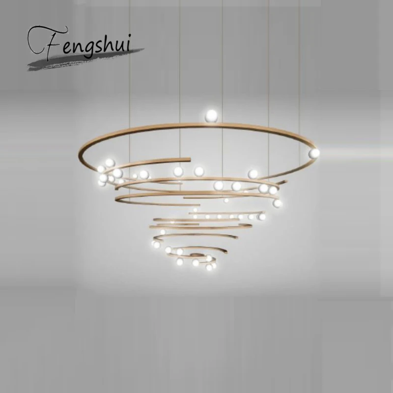 

Modern Designer LED Chandelier Living Room Glass Circle LOFT Pendant Lamp Villa Office Lighting Indoor Decoration Hanging Lamp