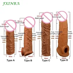 FXINBA Realistic Silicone Penis Extender Sleeve Delay Ejaculation Reusable Condoms Sex Toys For Men Cock Sleeve (Privacy Box)