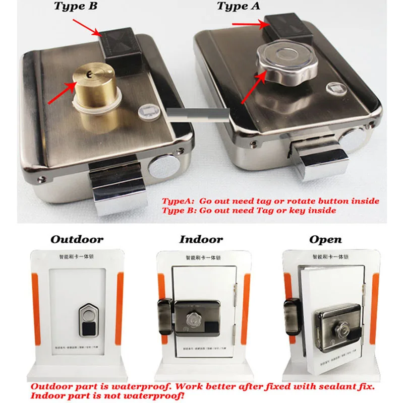 AA battery Electric Door Lock Hidden lock 13.56Mhz IC Lock Key RFID reader DC12V Electronic Lock Gate opener Access control