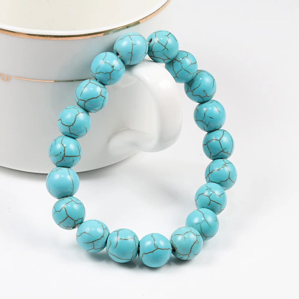 Classic 6/8/10mm Natural Stone Beads Bracelet Blue Beaded Strand Bracelets Charm Women Yoga Paryer Jewelry Homme Pulseras