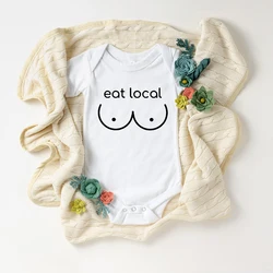 2021 Funny Eat Local Baby Romper Nursing Newborn Shirt Cotton Baby Bodysuits Summer Short Sleeve Jumpsuit Onesie