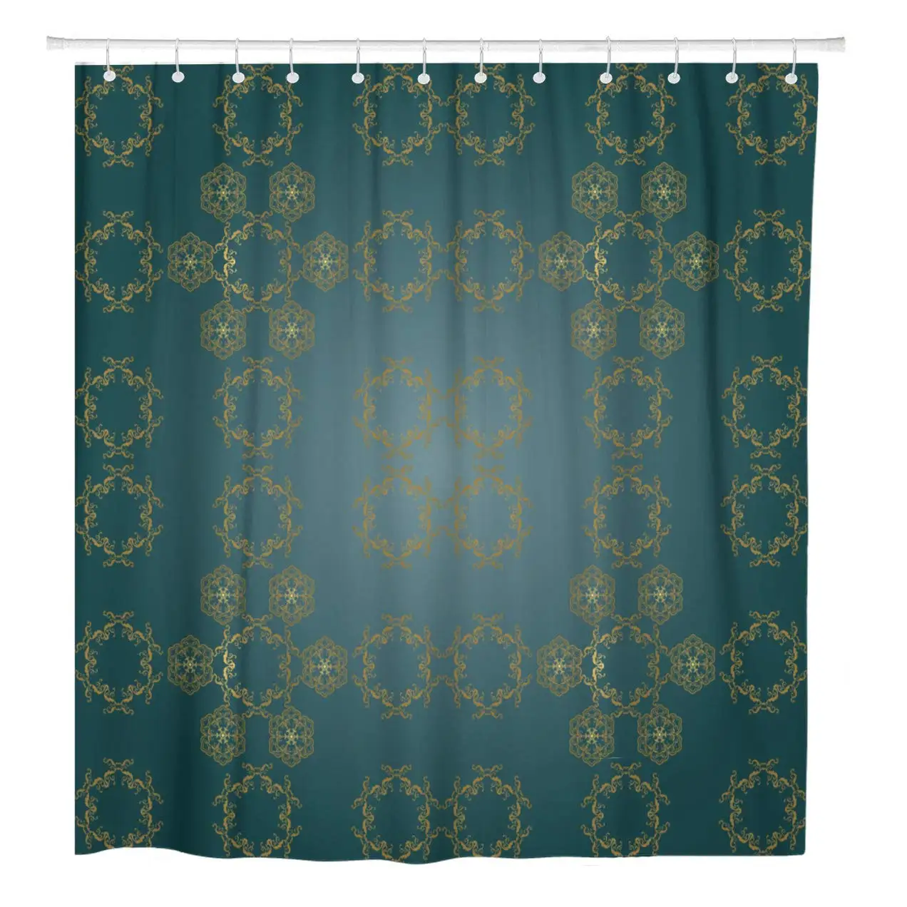 Asian Silk Patterns on Shades of Dark Teal Theater Shower Curtain Waterproof Polyester Fabric 60 x 72 Inches Set with Hooks