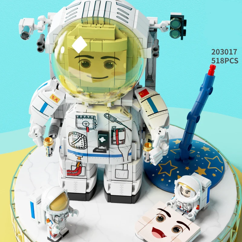 Q Version Astronaut DIY Space Rocket Team Astronaut Model Small Particle Building Block Children Toys Gift