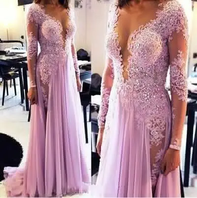 2018 vestido de festa longo elegante renda apliques miçangas longo baile de formatura sexy profundo decote em v vestidos de festa mãe da noiva