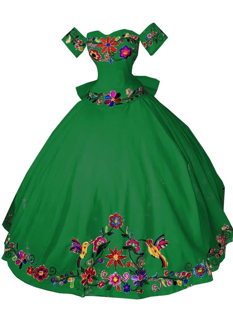 2023 Kleurrijke Bloemen Borduren Wit Uit De Schouder Satin Mexicaanse 15 Jurken Quinceanera Baljurk Voor Vijftien Jaar Corset