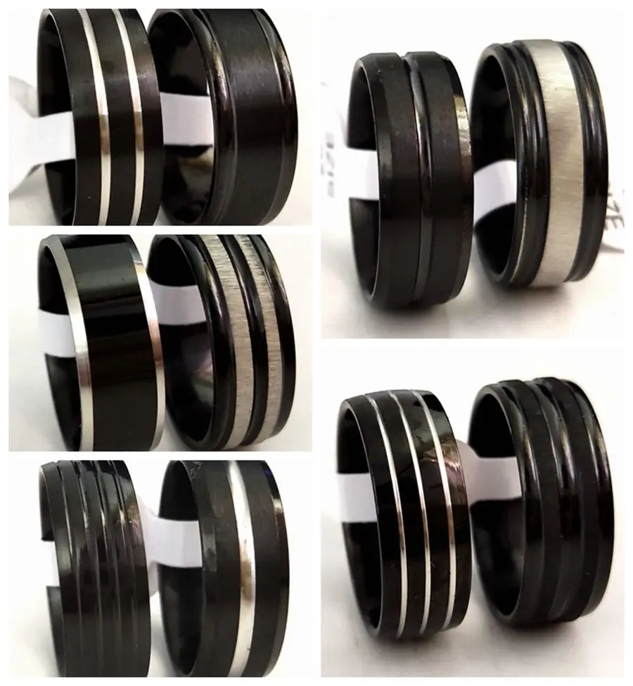 Wholesale Bulk lots 100pcs/lot Black Mix Stainless Steel Wedding Band Rings High Quality Jewelry