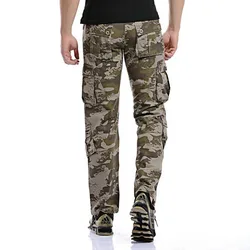 2023 Men Loose Multi-Pocket Camouflage Pants Men's Casual Cotton Straight Big Yards Long Frock Multi Zipper Male Washed Trousers