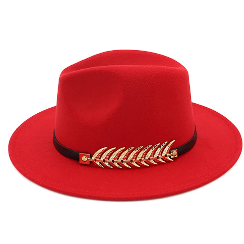 Ladies Wool Fedora Warm Jazz Hat Chapeau Femme feutre Panaman cap Felt Women Fedora Hats with Pearls Belt Vintage Trilby Caps