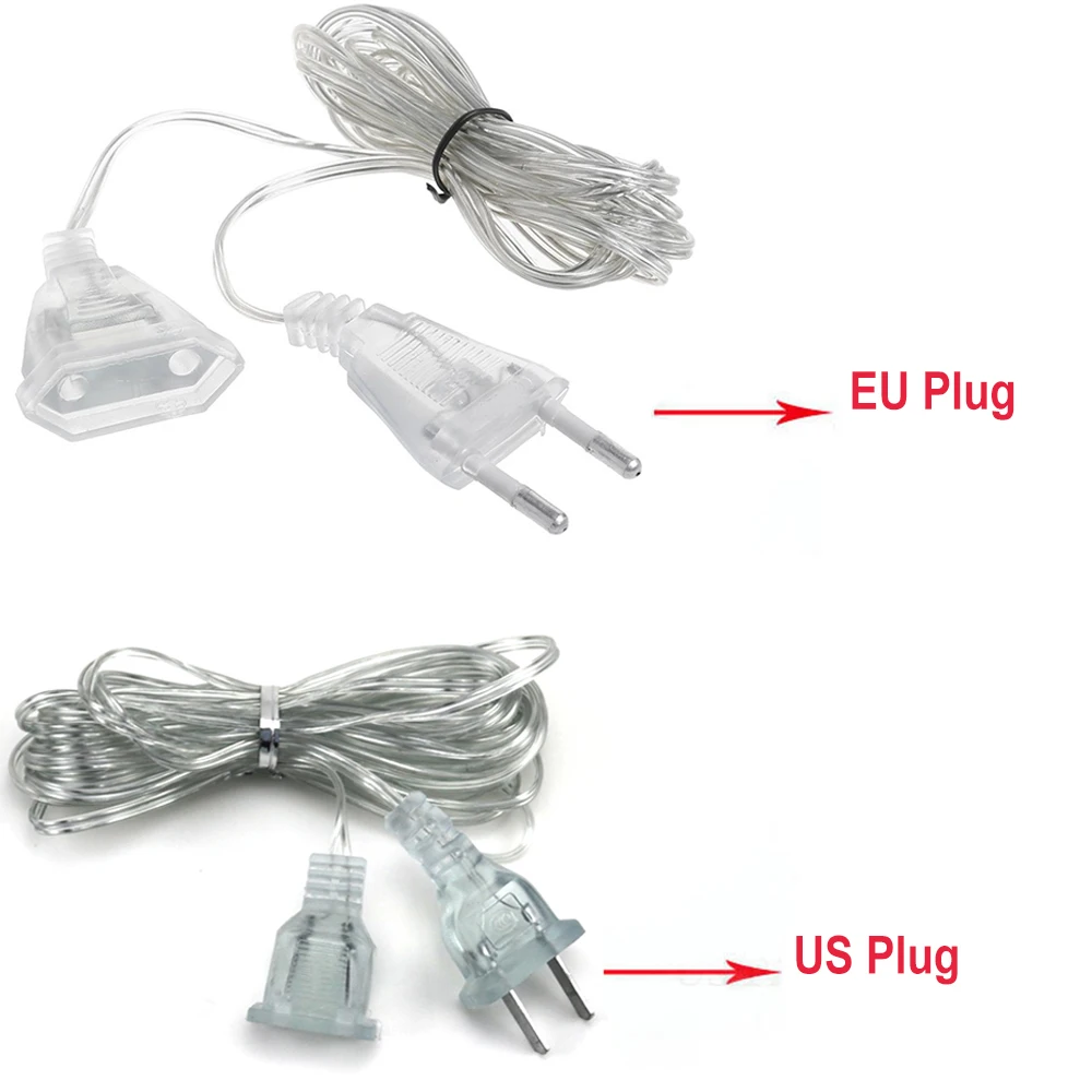3M 5M EU US Power Extension Cable Transparent Standard Power Extension Cord Wire for LED String Light Christmas Holiday Lights