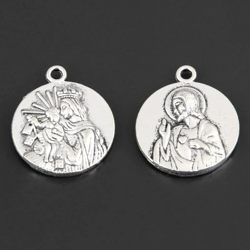 10pcs Silver Color 23x19mm Madonna Charms Two Sides Religion Pendant Fit DIY Jewelry Making Handcrafted Accessories