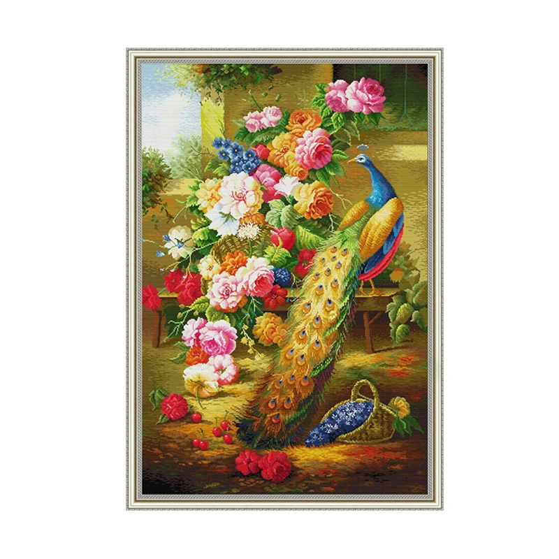 

Beautiful peacock flower 11CT 14CT Cross Stitch Sets Animals DIY DMC Chinese Cross Stitch Kits Embroidery Needlework Home Decor