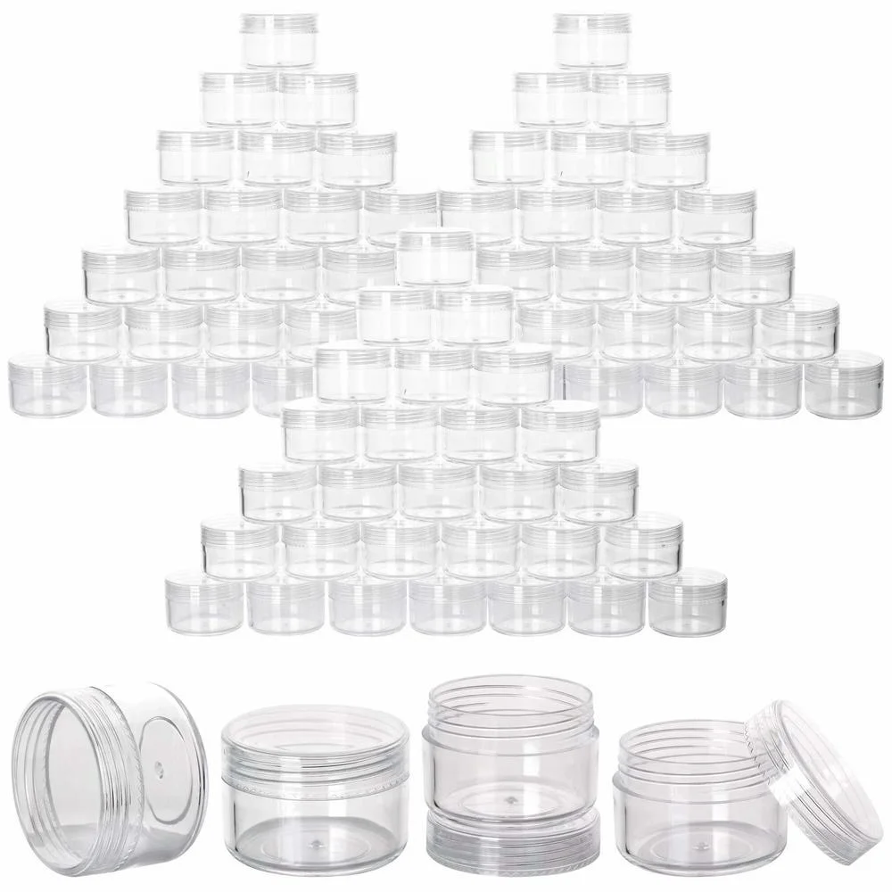 

100pcs 15g Empty Plastic Cosmetic Makeup Jar Transparent Sample Bottles Eye shadow Cream Container Lip Balm DIY Storage Pot