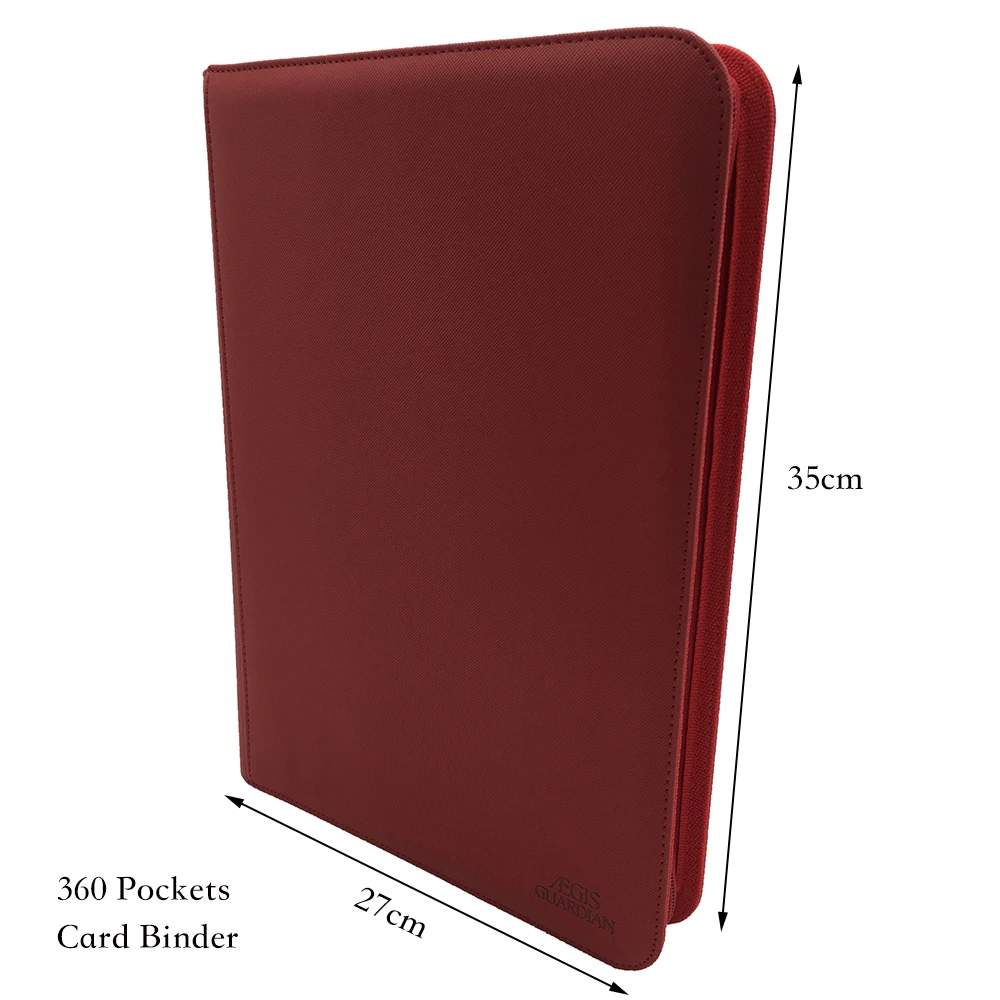 AEGIS GUARDIAN 9-Pocket Double-Sided TCG Card Album Folder, 360 Pockets Side Insert Premium ZIP Card Binder Collector, Red