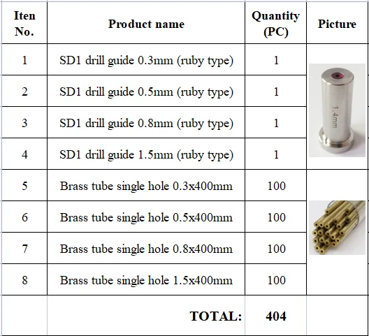 (1 Pack=4pcs SD1 Ruby Drill Guide+400pcs Brass Tube Single Hole) for edm drilling machine Actspark SD1, Charmilles HD30 etc.